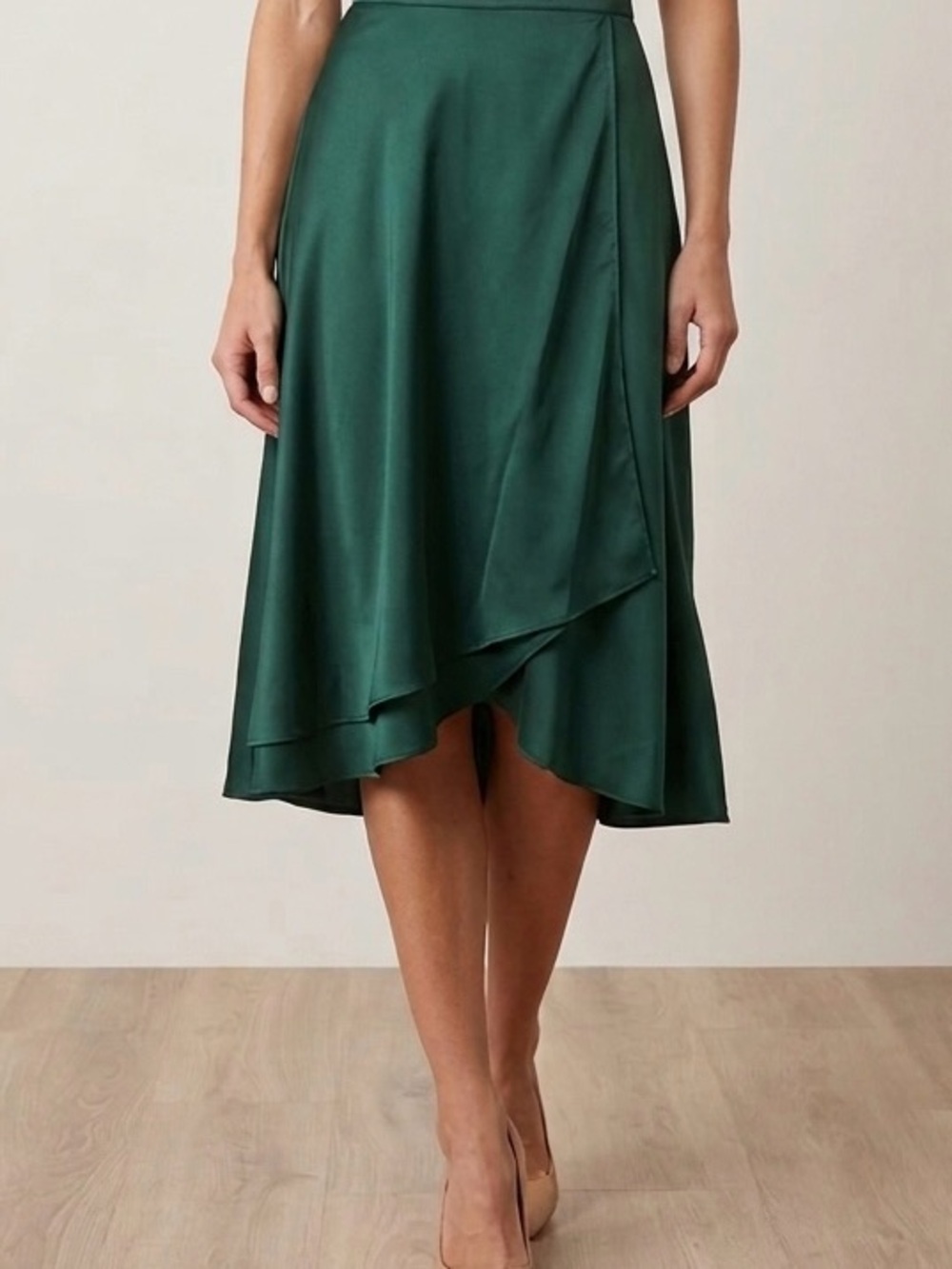 crown & ivy Emerald Satin High-Low Wrap Skirt